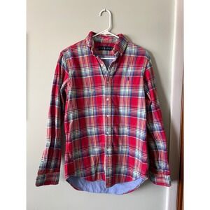 Ralph Lauren Cotton Double-Faced Red Plaid Button Down Shirt Men Size Small
